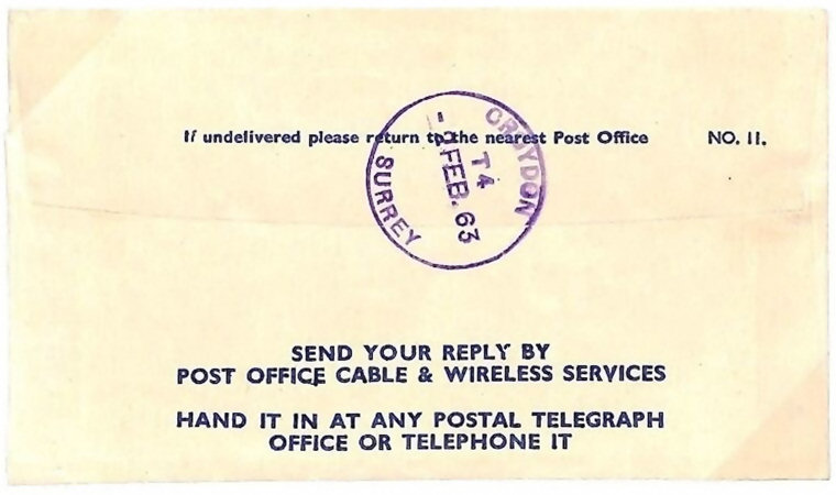 C&W Telegram, 1963 - back