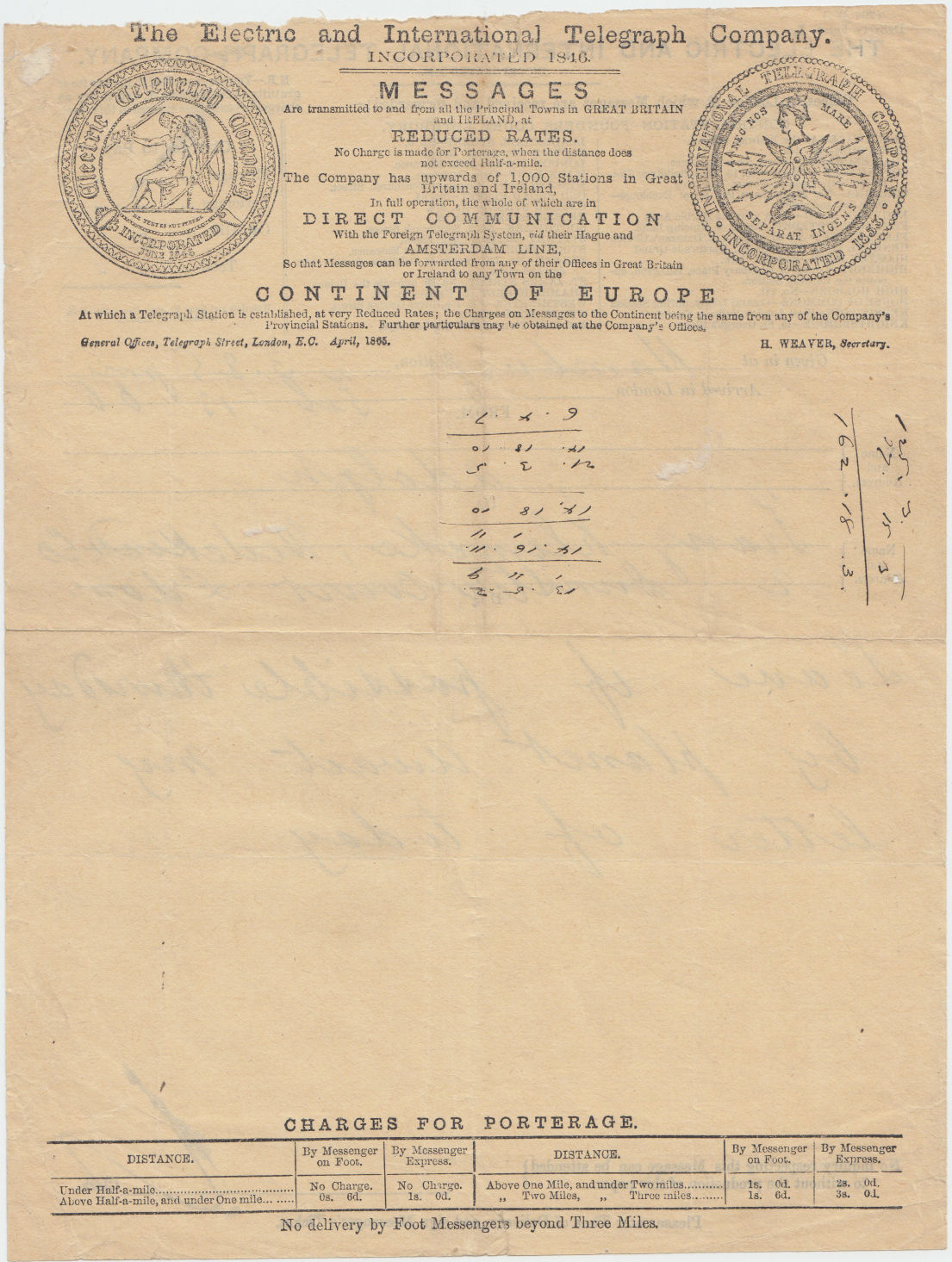 Electric Telegraph Company Stationery - back.
