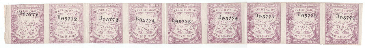 English & Irish Magnetic Telegraph Company strip of 1s6d x 9.