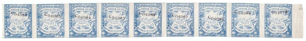 English & Irish Magnetic Telegraph Company strip of 2s6d x 9.