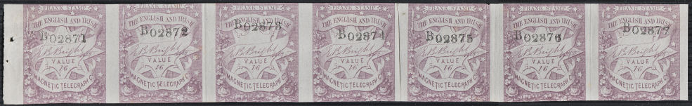 English & Irish Magnetic Telegraph Company strip of 1s6d x 7.