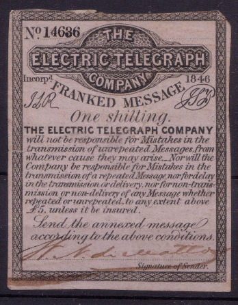 Electric Telegraph Company 1s. H7. 14636