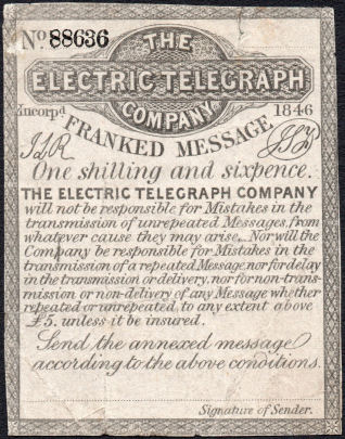 Electric Telegraph Company 1s6d. H8. 14636