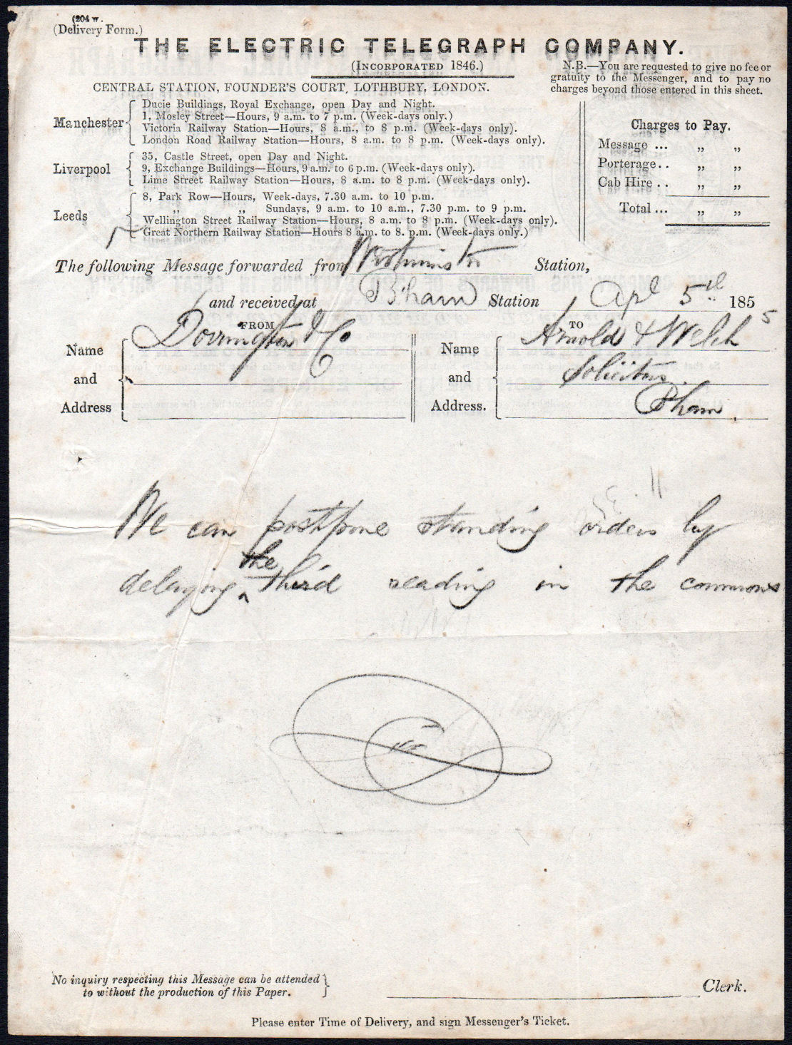 Electric Telegraph Company Stationery 1855 - front.