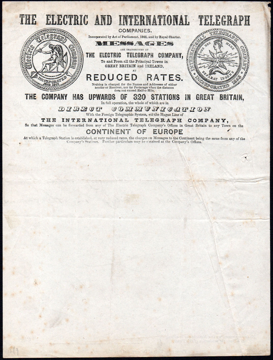 Electric Telegraph Company Stationery 1855 - back.