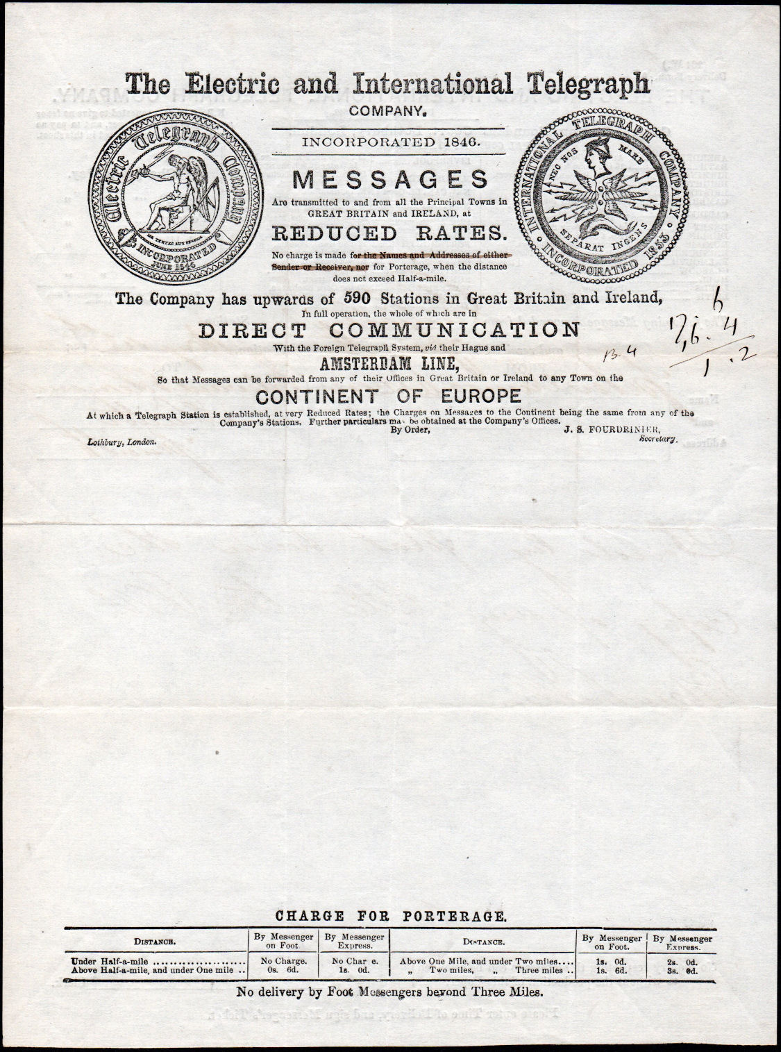 Electric Telegraph Company Stationery 1861 - back.