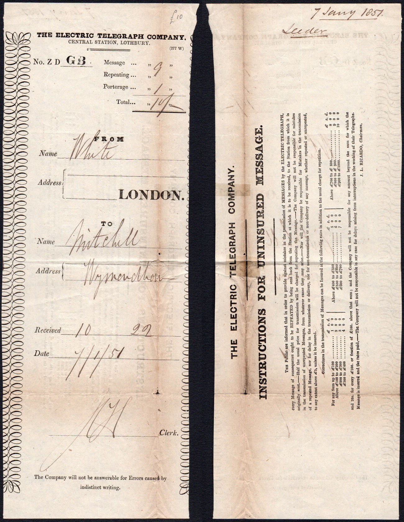 ET 1851 receipt.