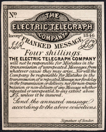 Electric Telegraph Company 4s Proof.