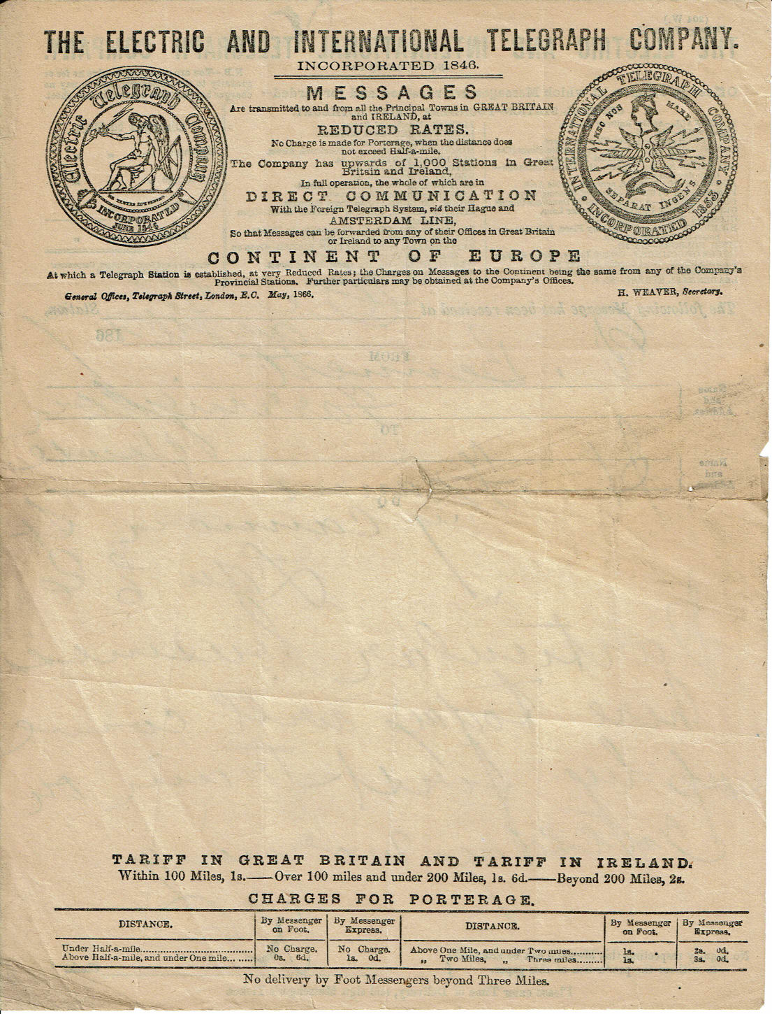 Electric Telegraph Company Stationery - back.
