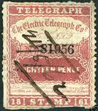 Electric Telegraph Company JSF 1s6d with pen cancel.