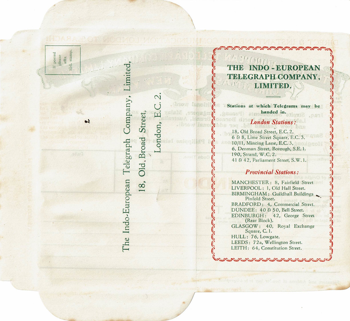 Christmas / New Year Form printed 1928 - back