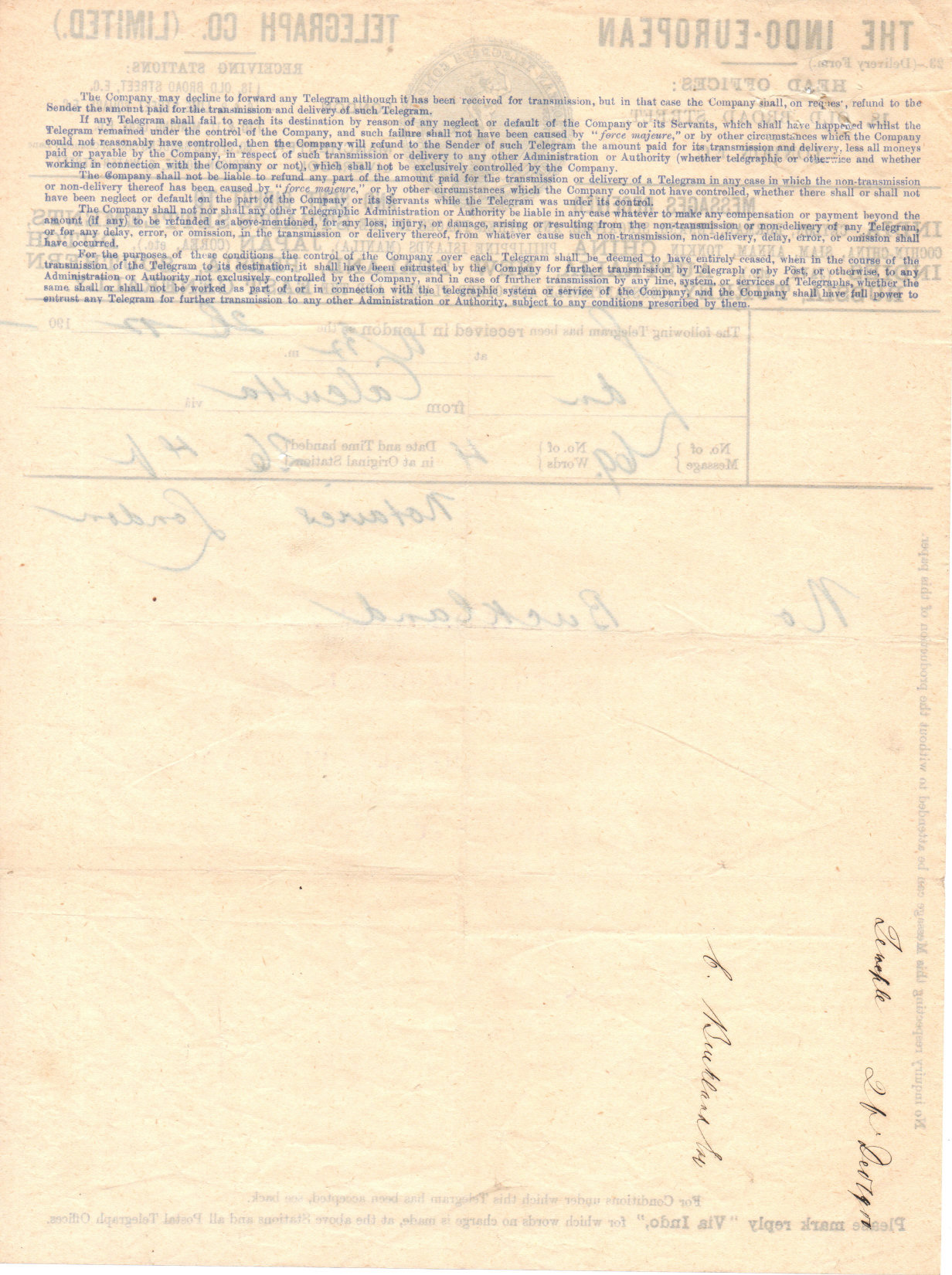 Indo Telegram Co. Form 23 - back
