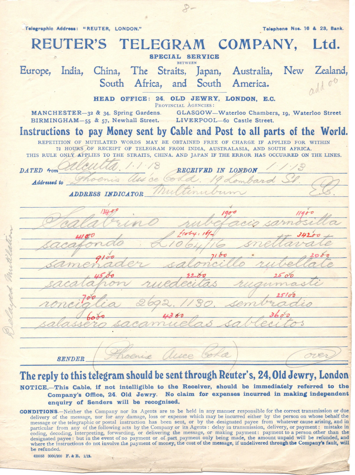 Telegram 1912