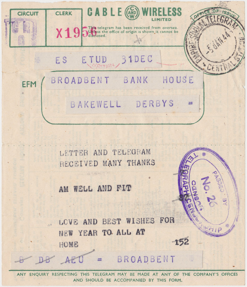 Imperial Telegraph Form - 5-1-1944 - front