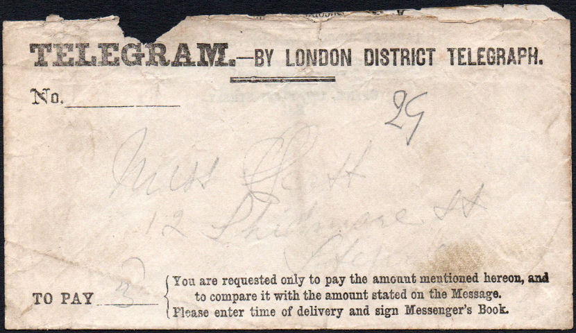 1863 Telegram Envelope - front