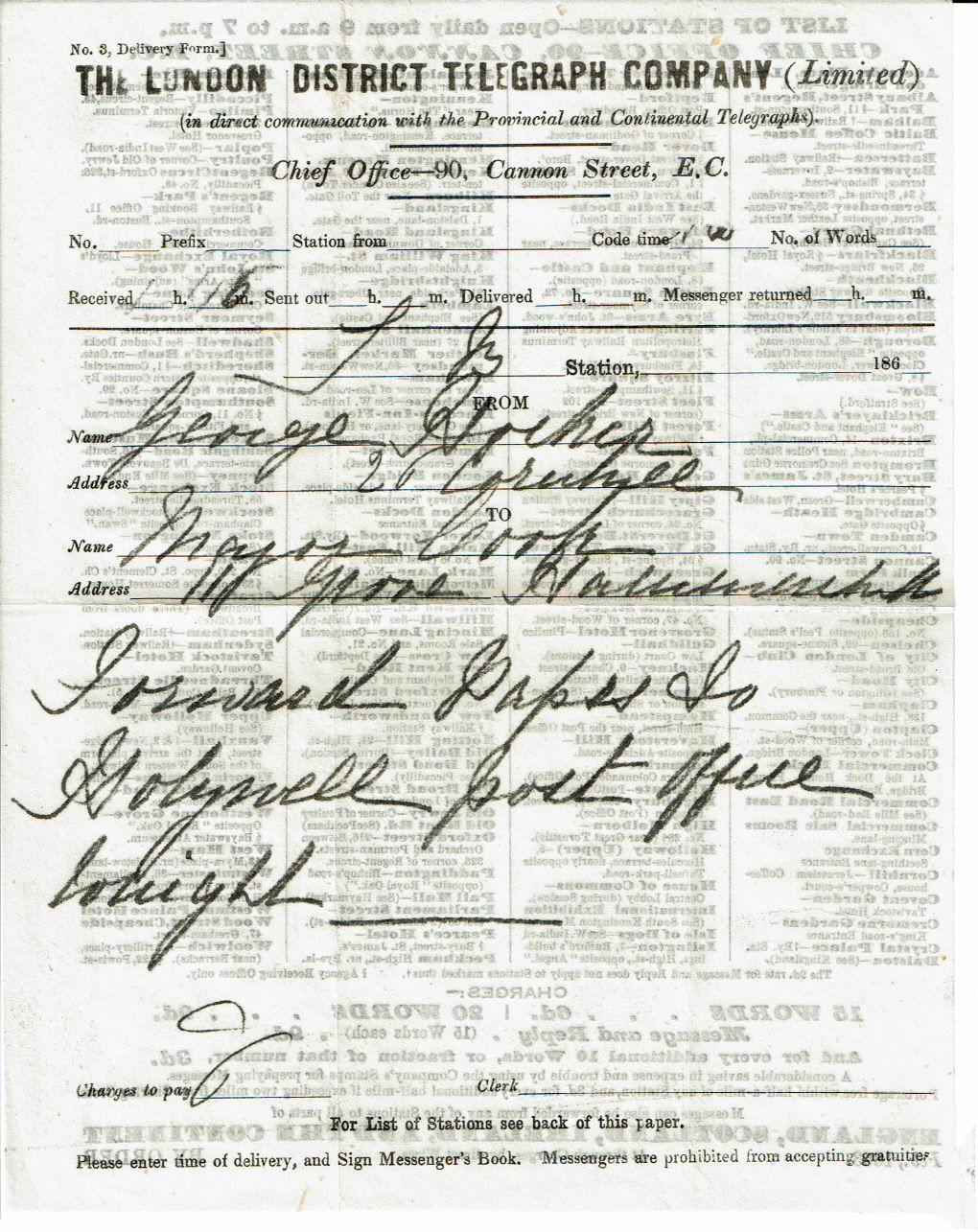 Feb. 1863 LDTC Message form - Front