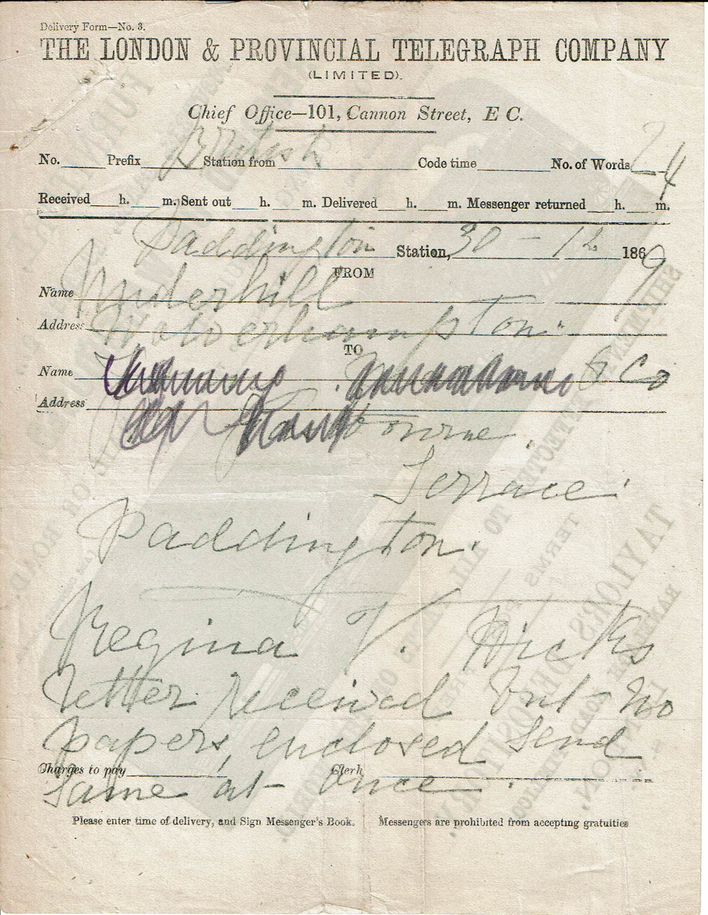 1869 LDTC Message form - Front