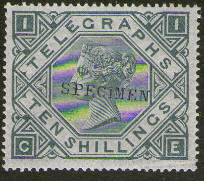 Post Office Telegraph 10/- Plate 1, SPECIMEN
