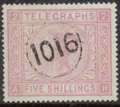 Post Office Telegraph 5/- Plate 2 Perf. 14