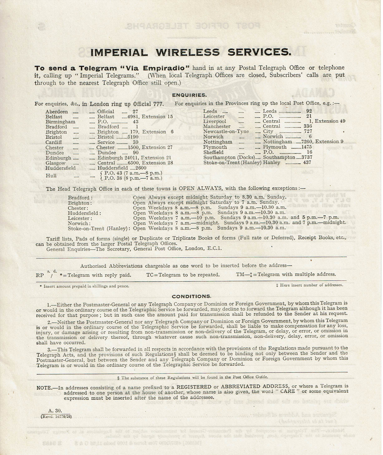 Imperial Wireless - November 1926 - back
