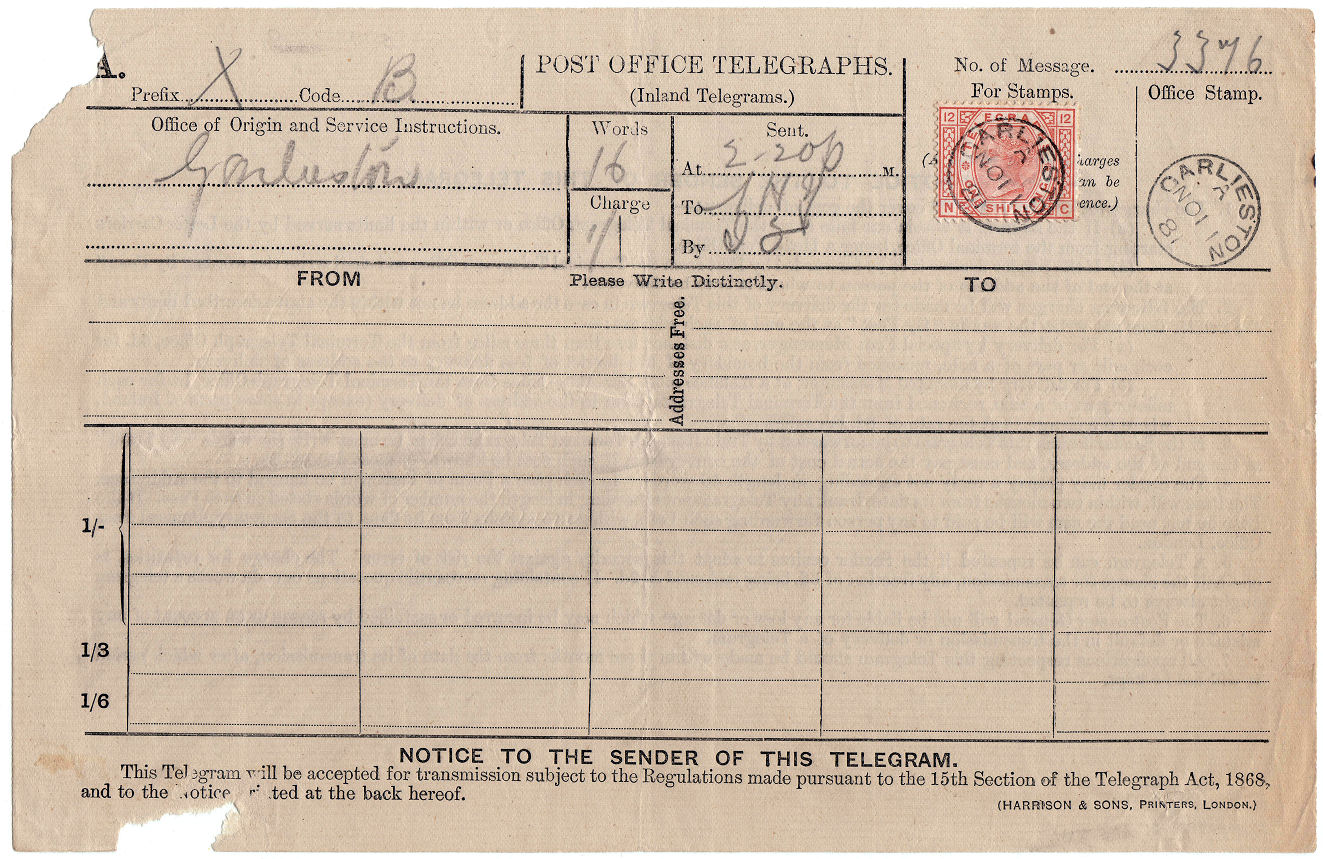 Post Office Telegraph form.