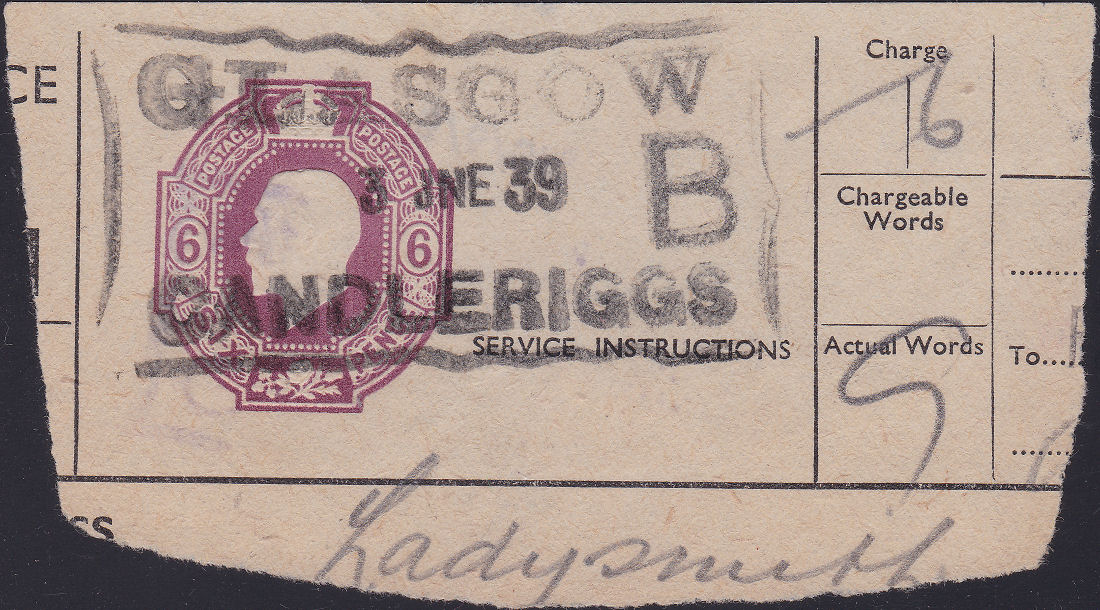 6d KGV Post Office Telegraph piece of 3 June 1939
