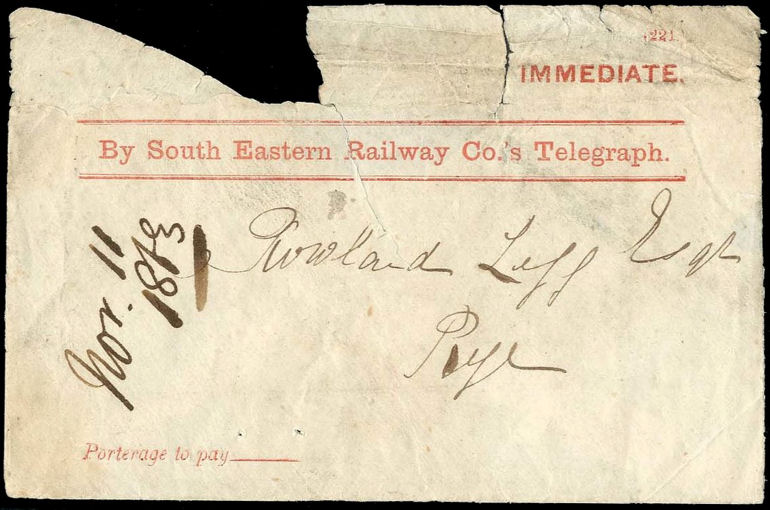 SER delivery envelope of November 11, 1873