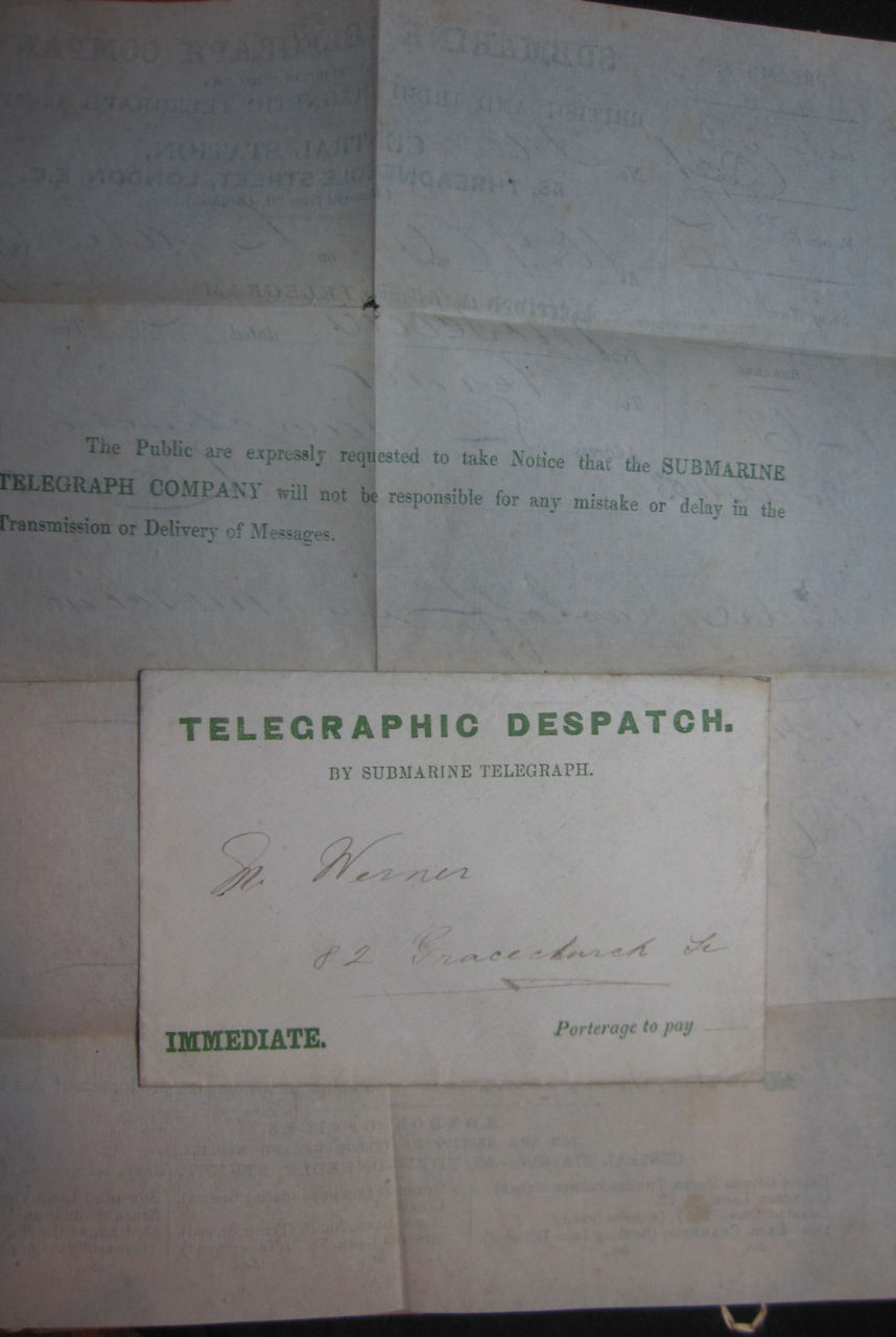 Submarine Telegraph Co. 1861 form - back