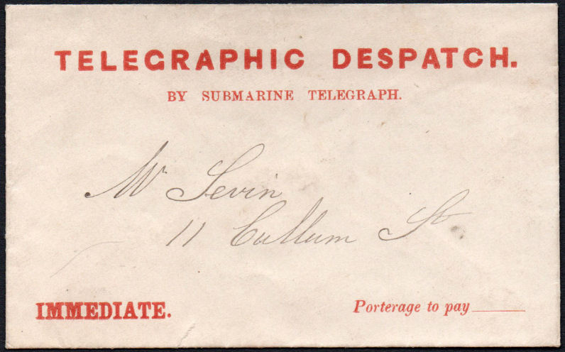 Submarine Telegraph Co. delivery envelope circa 1858 - front