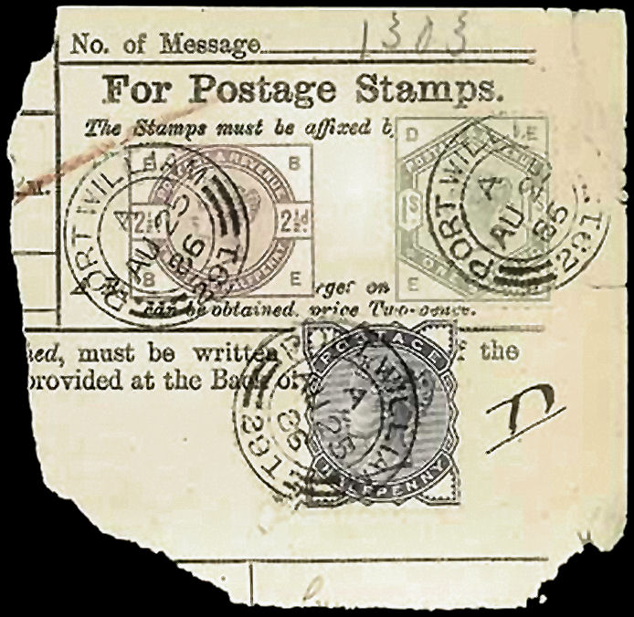 Port William double circle on postage stamps on Telegraph from