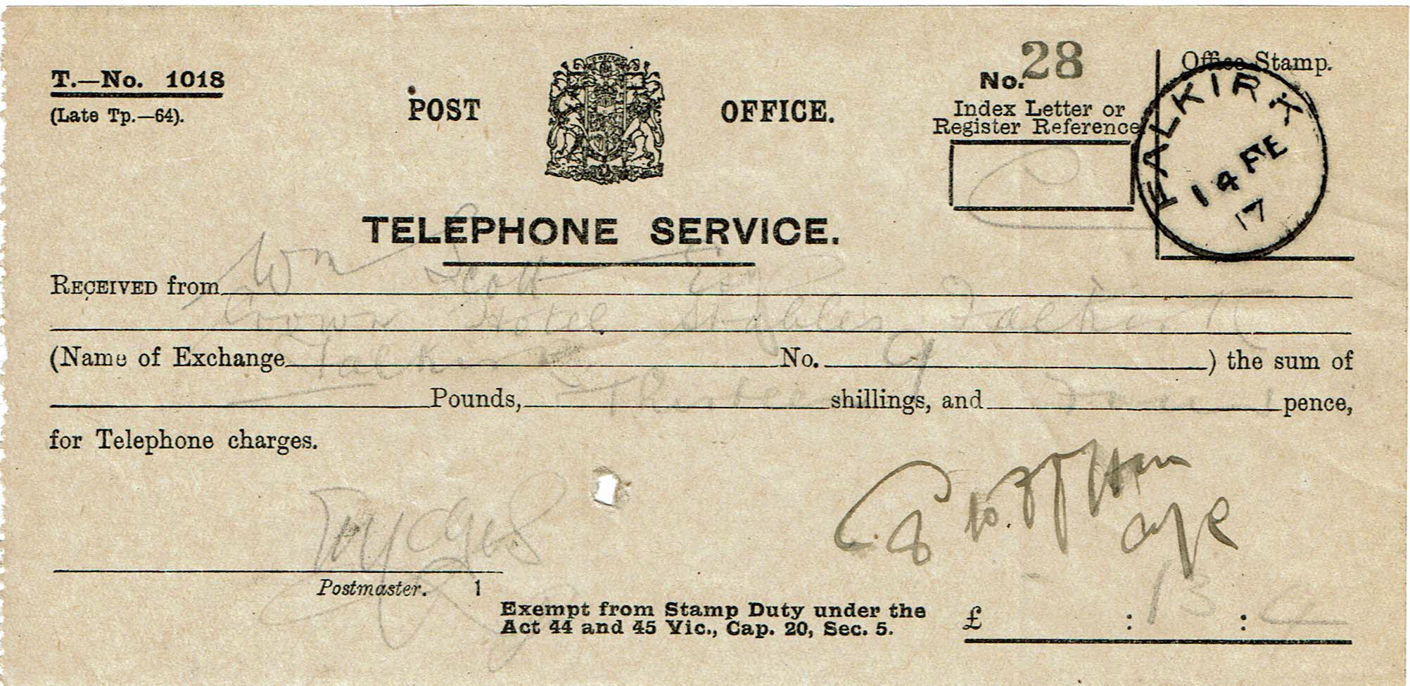 Telephone Falkirk receipt