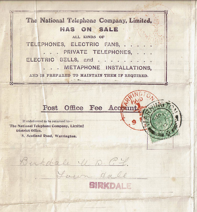 National Telephone Co. 1907 Bill - advert.