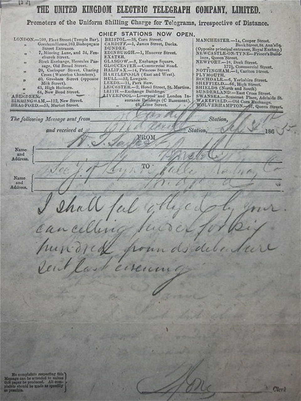 1865 UKET Telegram.